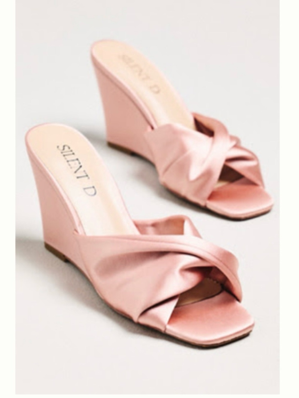 Pink Satin Twist Wedge Sandals